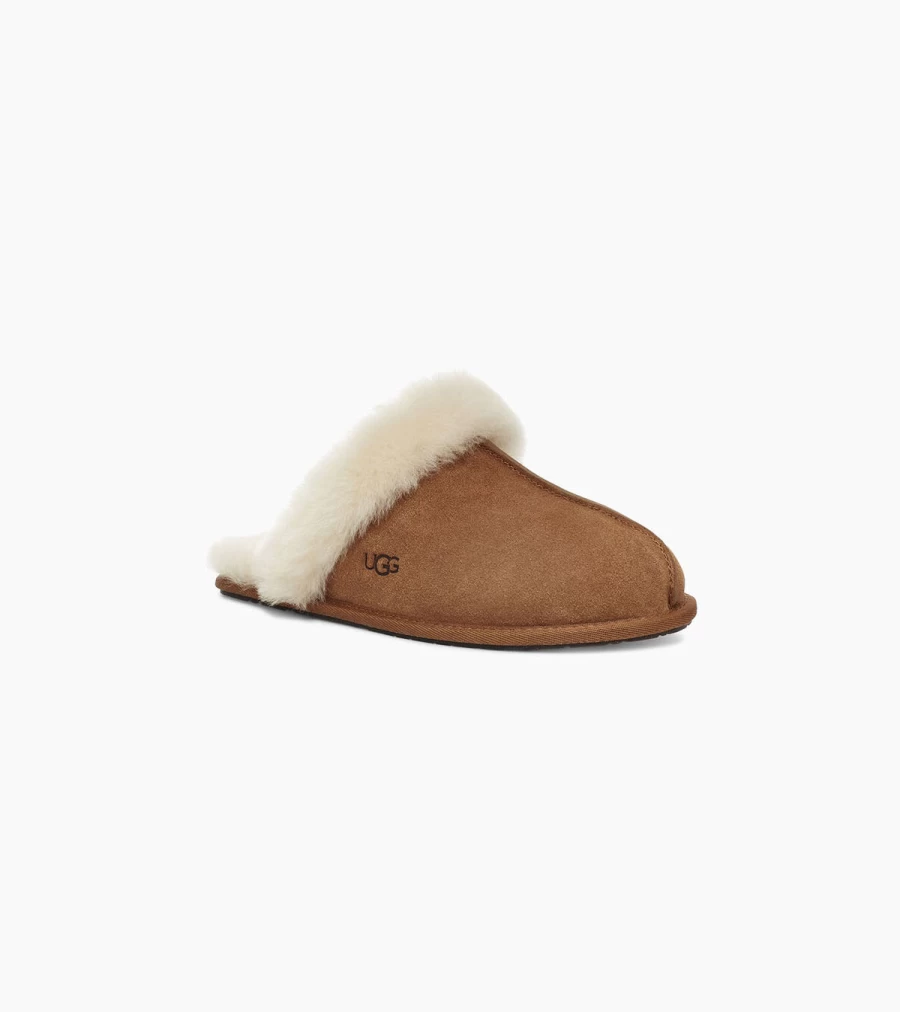 UGG Scuffette II Slippers for Women - Chestnut Tan Suede Indoor/Outdoor Slides with Cozy Fleece Lining