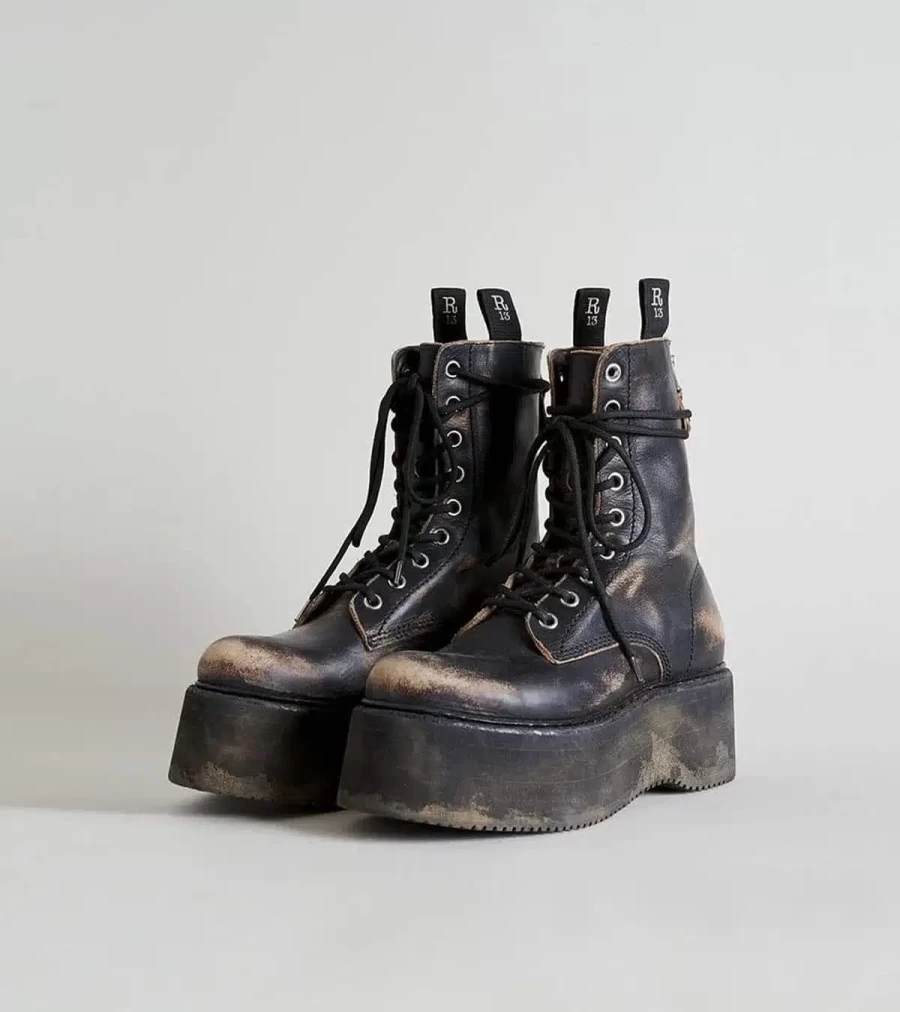 R13 Double Stack Boots by Atelier Talia Sol - Leather Ankle Boots for Women