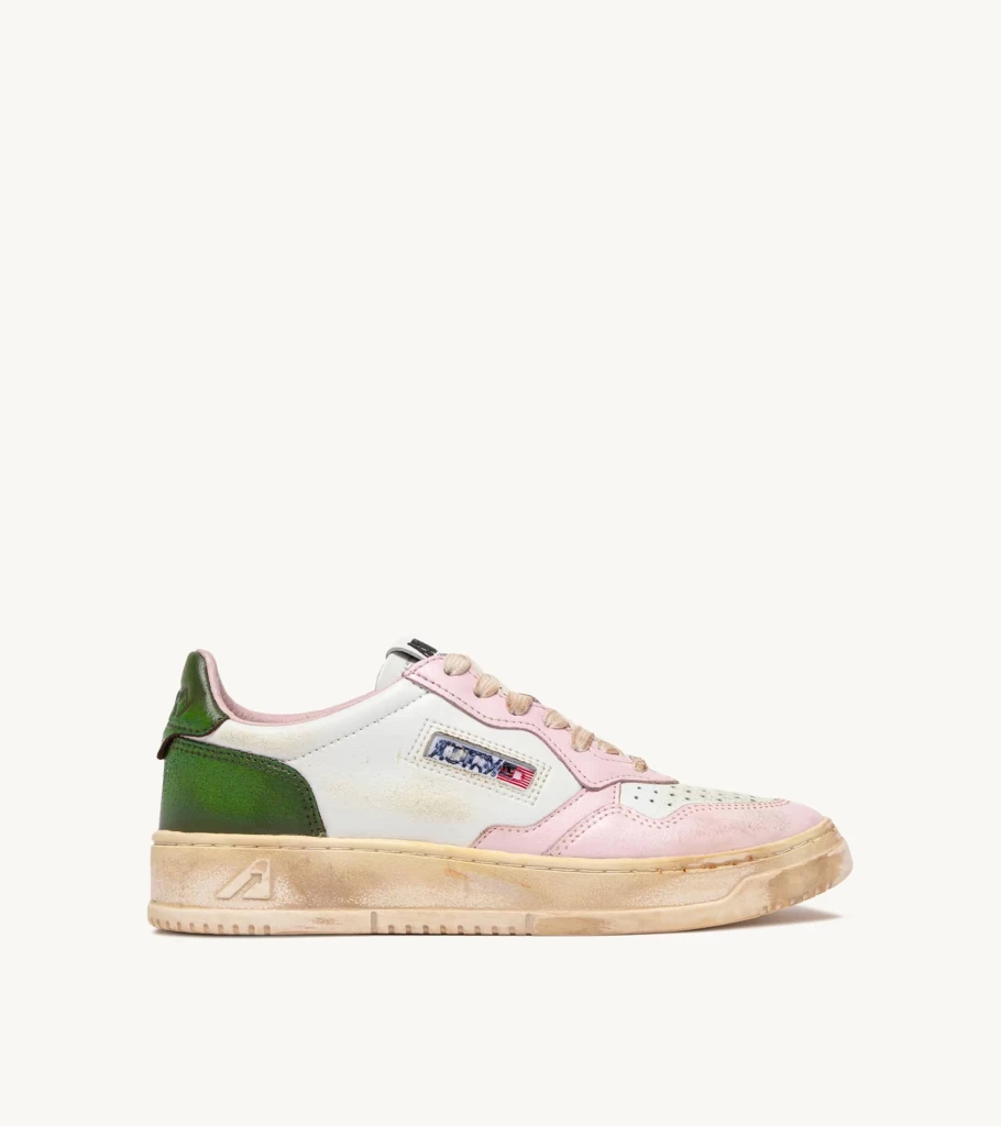AUTRY Medalist Low Super Vintage Sneakers - Pink & Green Leather Casual Shoes by Atelier Talia Sol