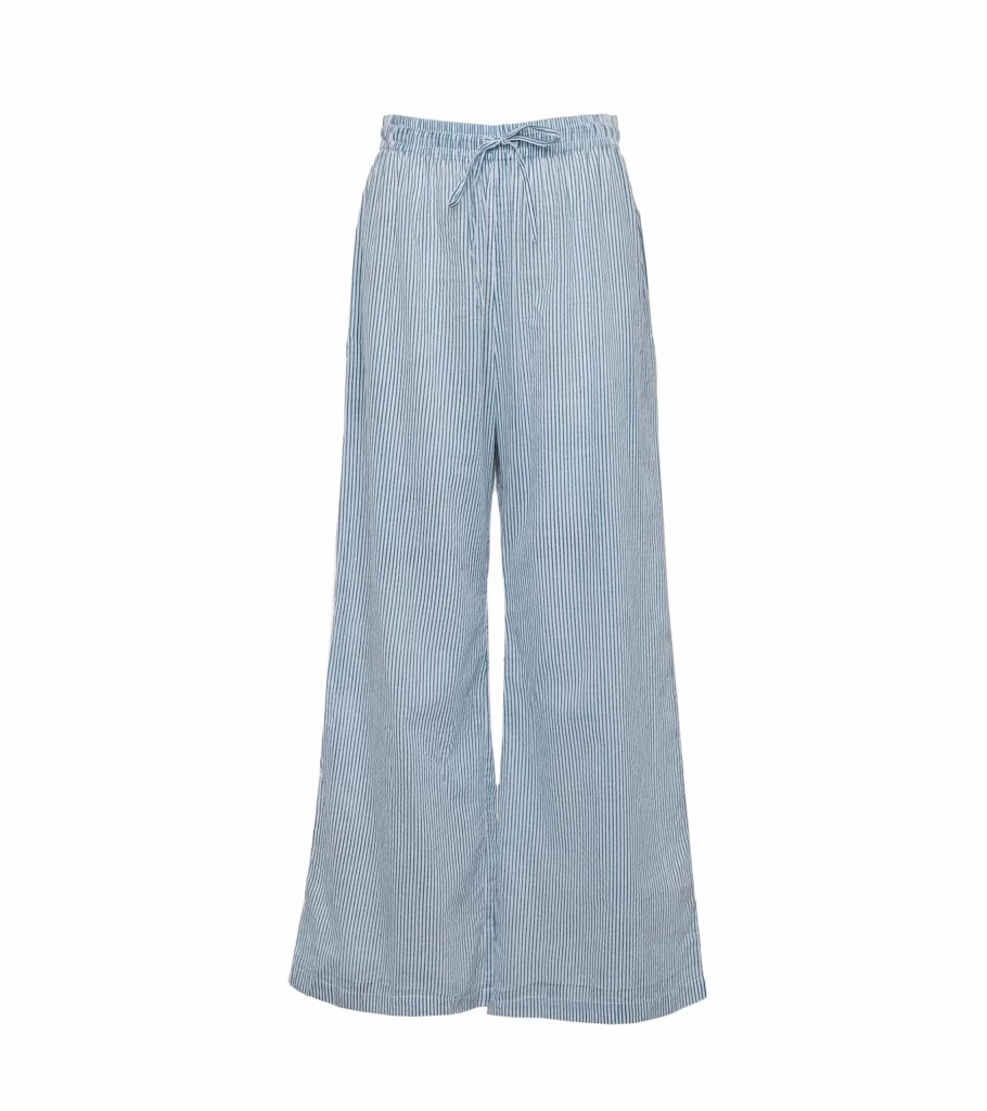 DESERT QUEEN Women's Blue Striped Palazzo Pants - Boho Chic High Waist Wide Leg Trousers